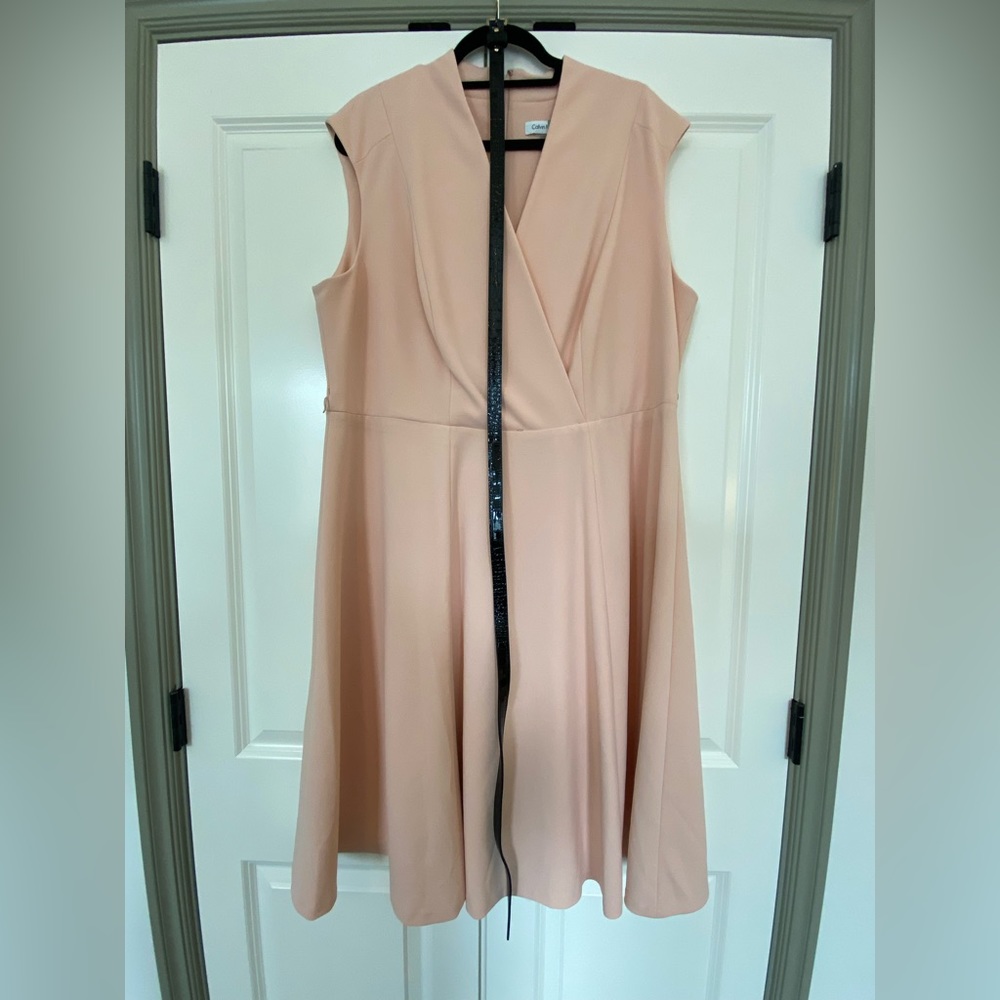 Calvin Klein fit and flair pink belted dress, Size 18W